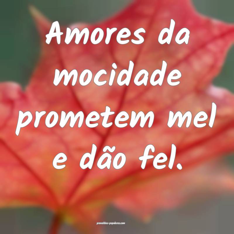 Amores da mocidade prometem mel e dão fel.
...