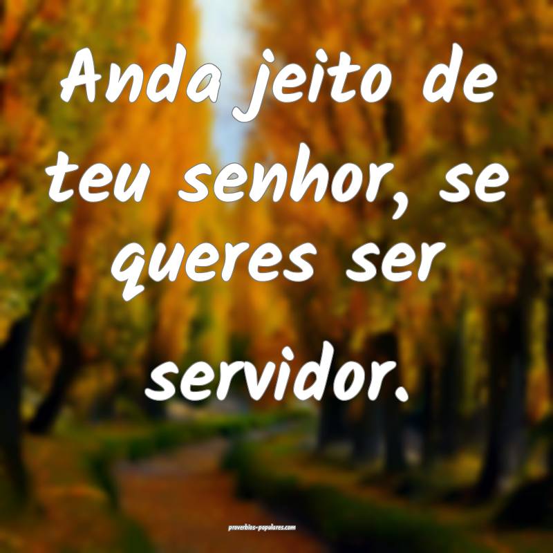 Anda jeito de teu senhor, se queres ser servidor.
...