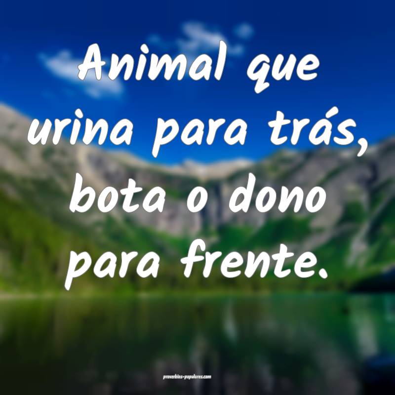 Animal que urina para trás, bota o dono para frente.
...