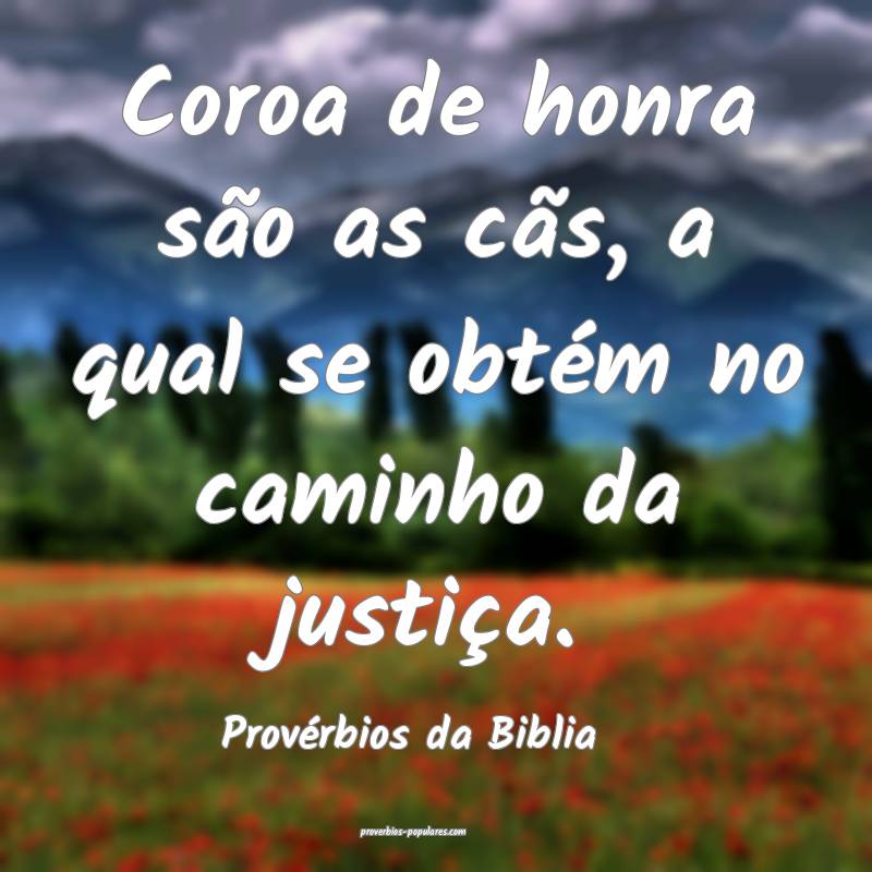 Coroa de honra são as cãs, a qual se obtém no caminho da justiça.
...
