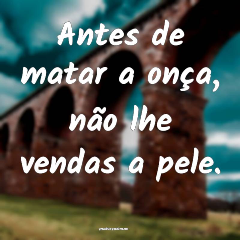 Antes de matar a onça, não lhe vendas a pele.
...