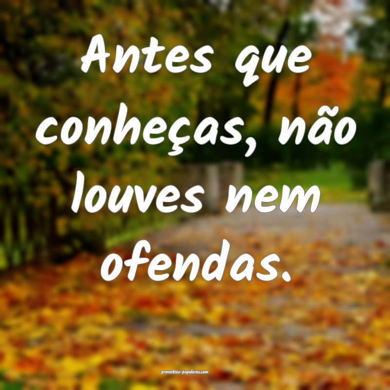 Antes que conheças, não louves nem ofendas.
...