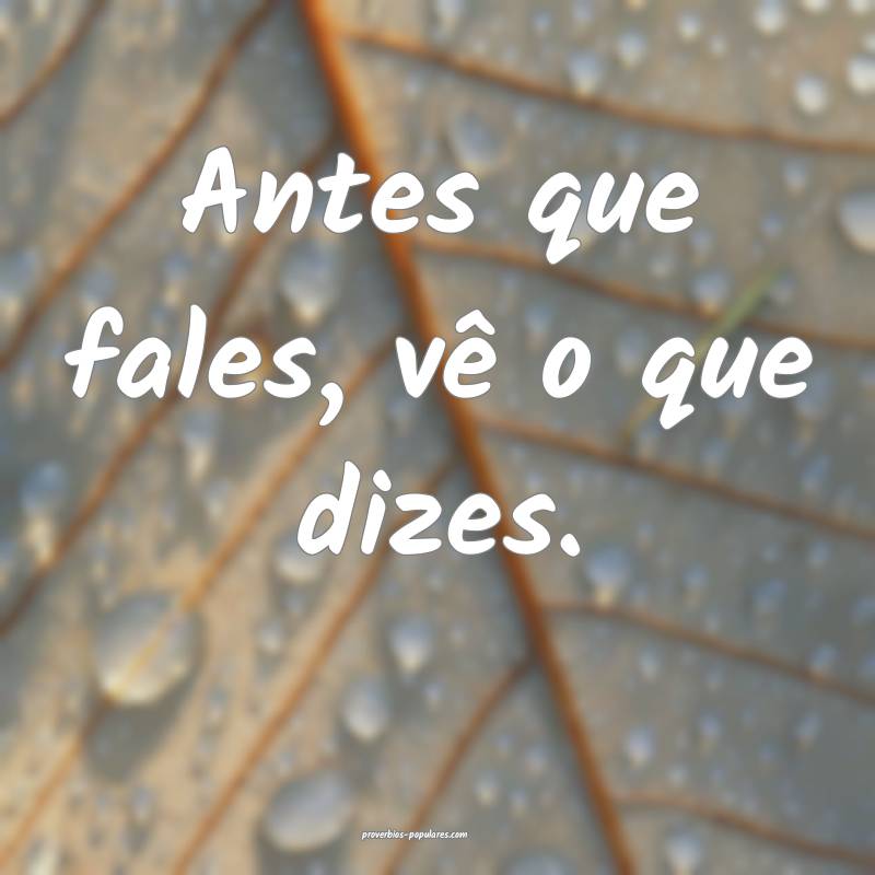 Antes que fales, vê o que dizes.
...