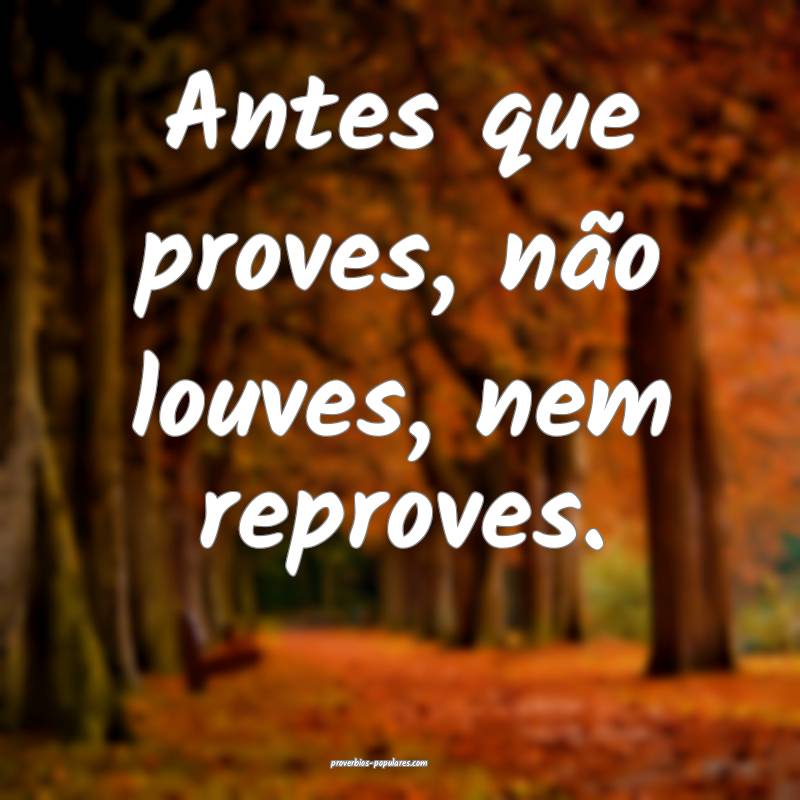Antes que proves, não louves, nem reproves.
...