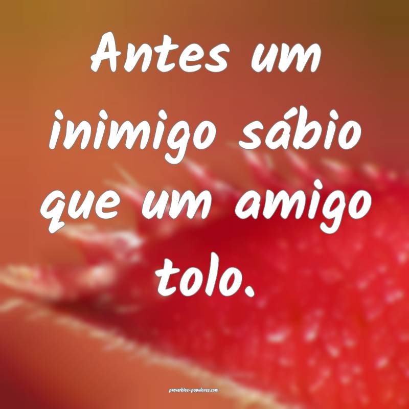 Antes um inimigo sábio que um amigo tolo.
...