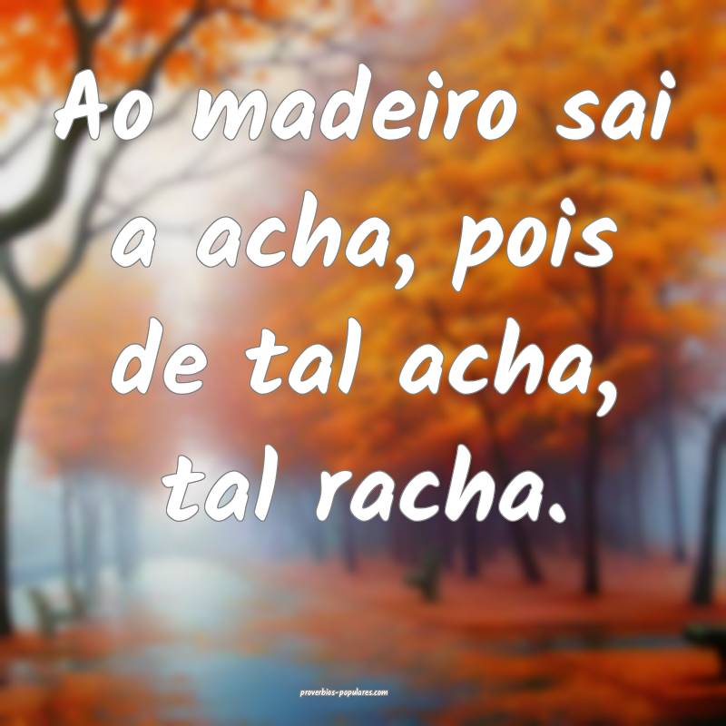 Ao madeiro sai a acha, pois de tal acha, tal racha.
...