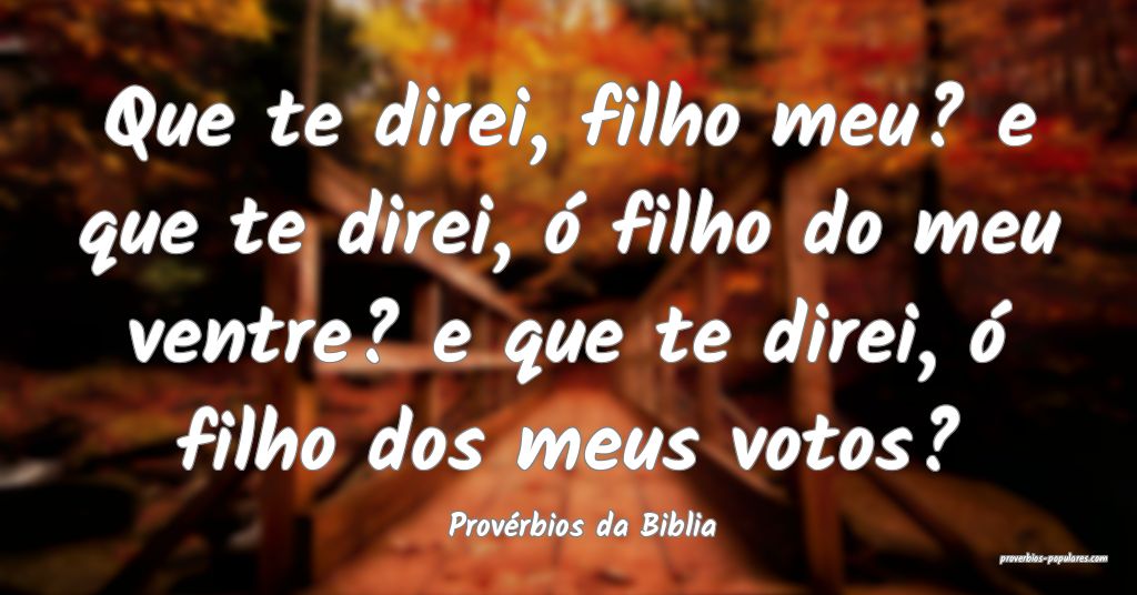 Que te direi, filho meu? e que te direi, ó filho do meu ventre? e que...