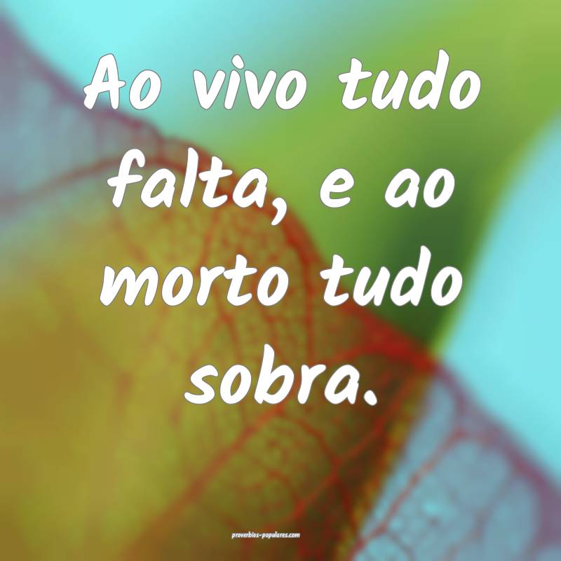 Ao vivo tudo falta, e ao morto tudo sobra.
...