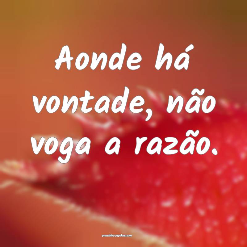 Aonde há vontade, não voga a razão.
...