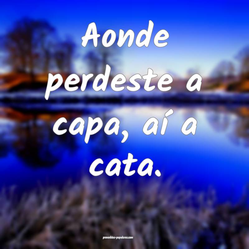 Aonde perdeste a capa, aí a cata.
 ...