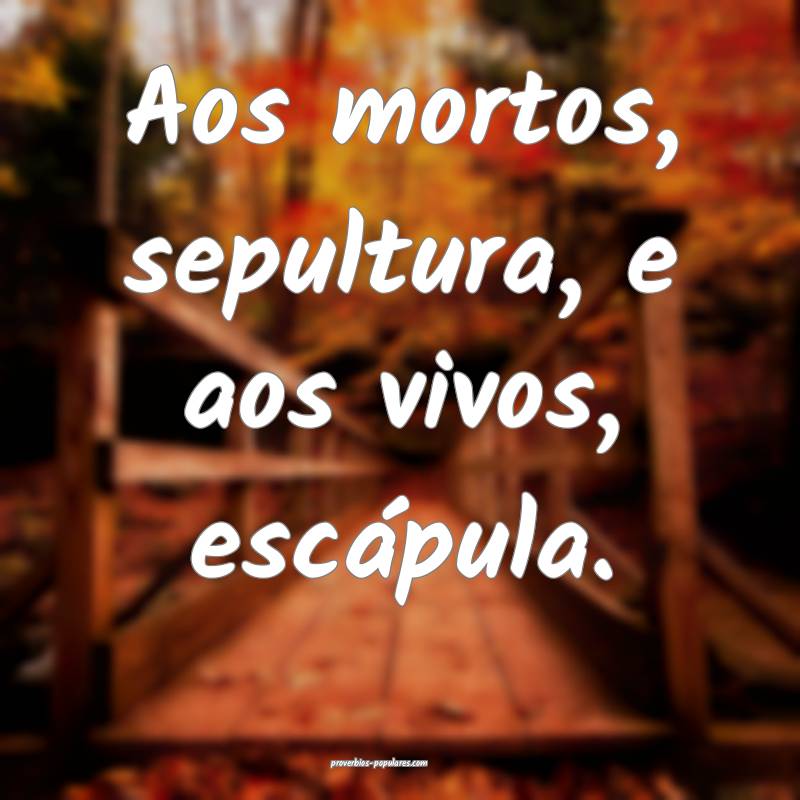 Aos mortos, sepultura, e aos vivos, escápula.
...