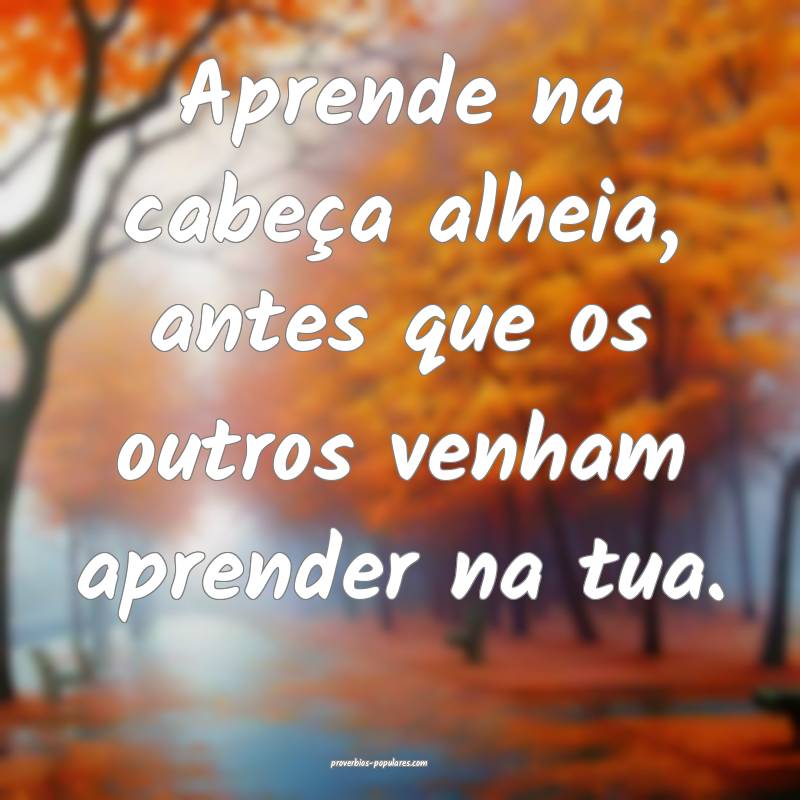 Aprende na cabeça alheia, antes que os outros venham aprender na tua....