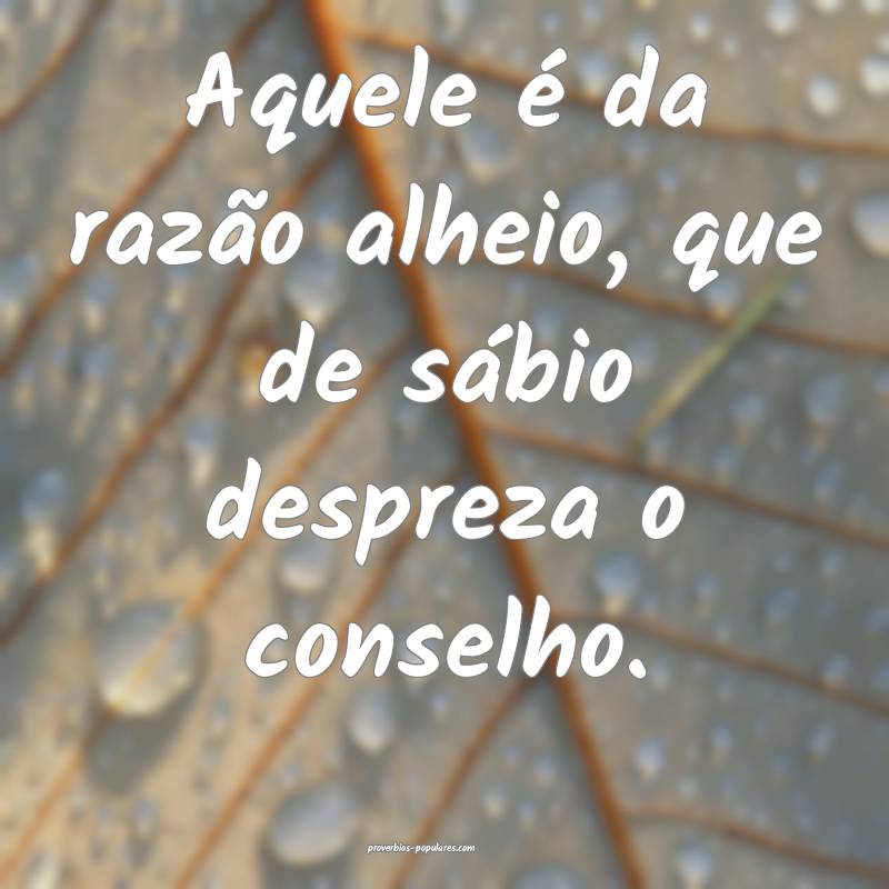 Aquele é da razão alheio, que de sábio despreza o conselho.
...