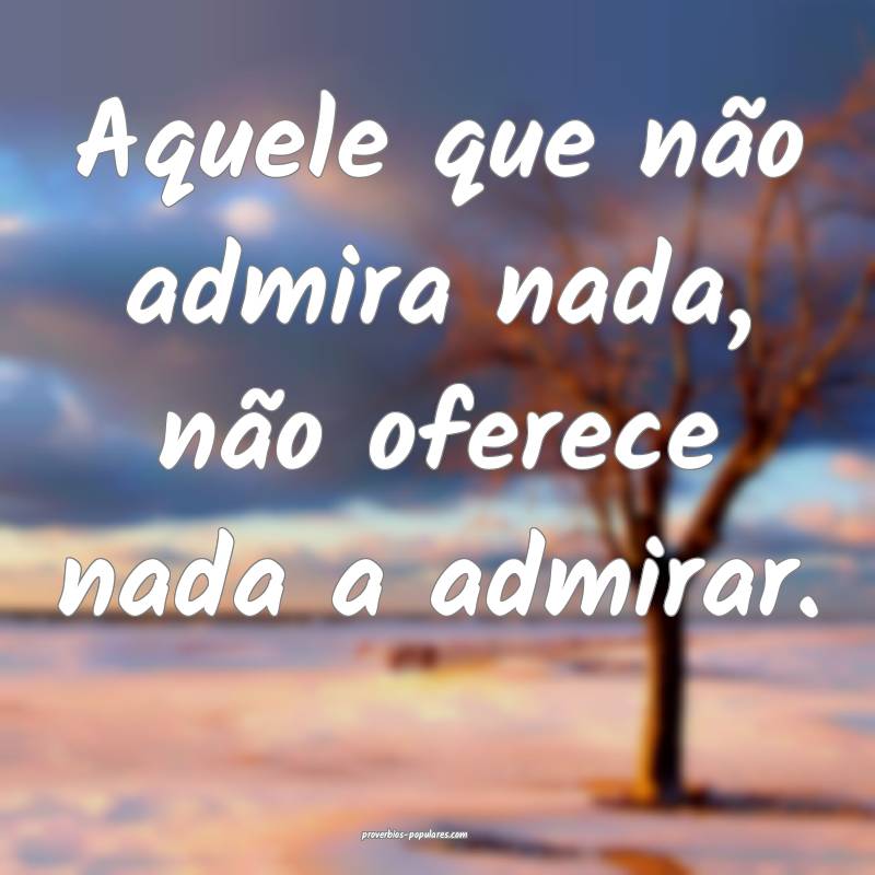 Aquele que não admira nada, não oferece nada a admirar.
...