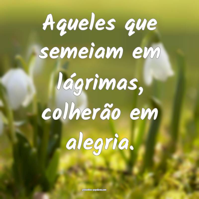 Aqueles que semeiam em lágrimas, colherão em alegria.
...