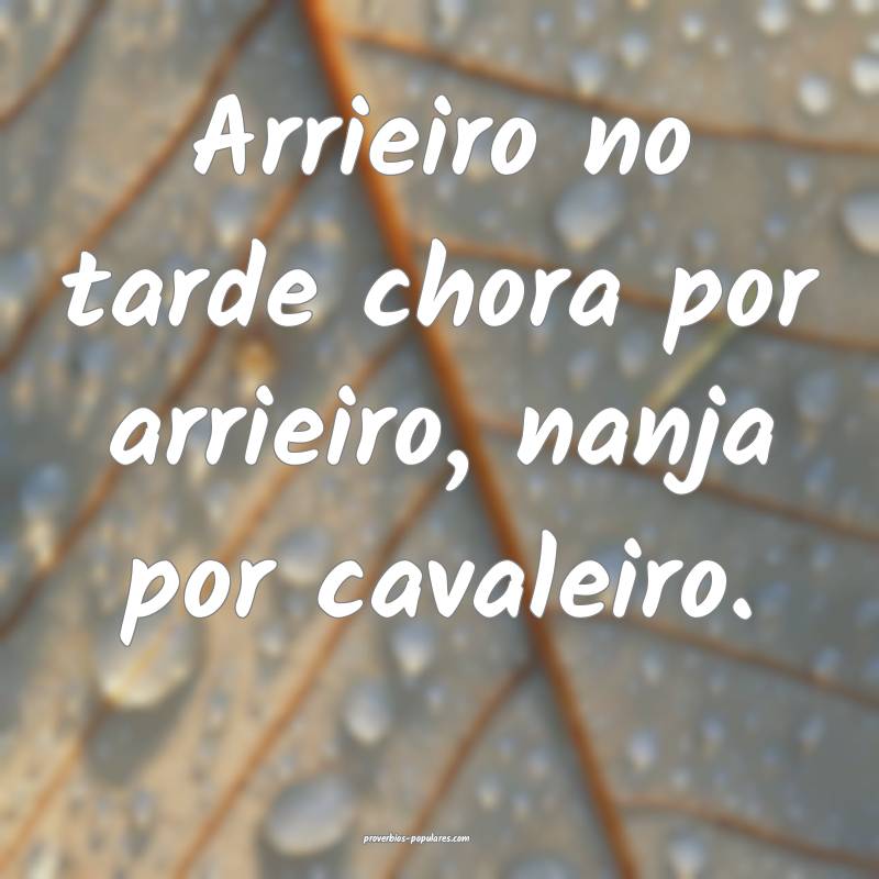 Arrieiro no tarde chora por arrieiro, nanja por cavaleiro.
...