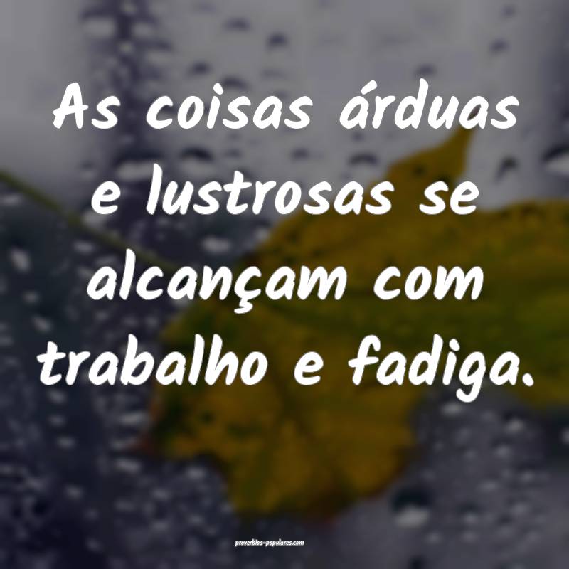 As coisas árduas e lustrosas se alcançam com trabalho e fadiga.
...