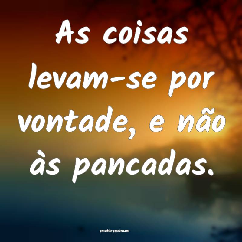 As coisas levam-se por vontade, e não às pancada ...