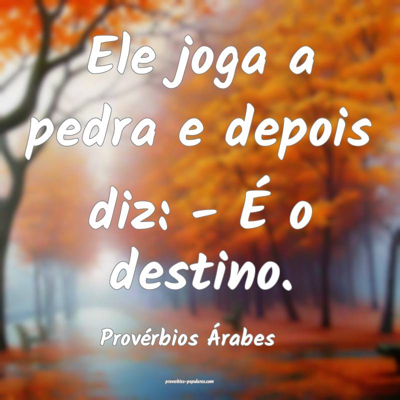 Ele joga a pedra e depois diz: - É o destino.
...