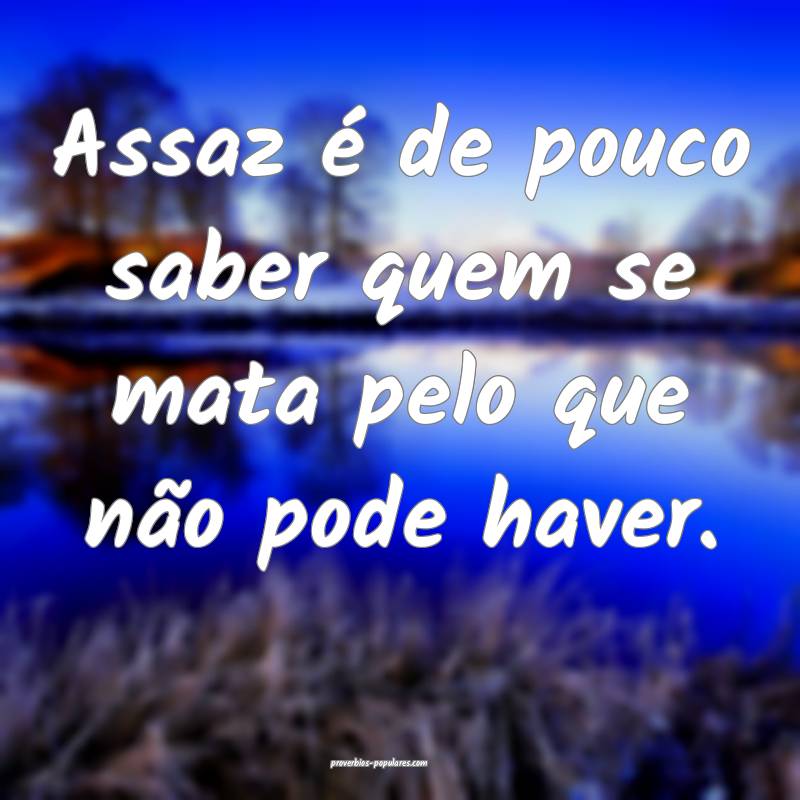 Assaz é de pouco saber quem se mata pelo que não pode haver.
...