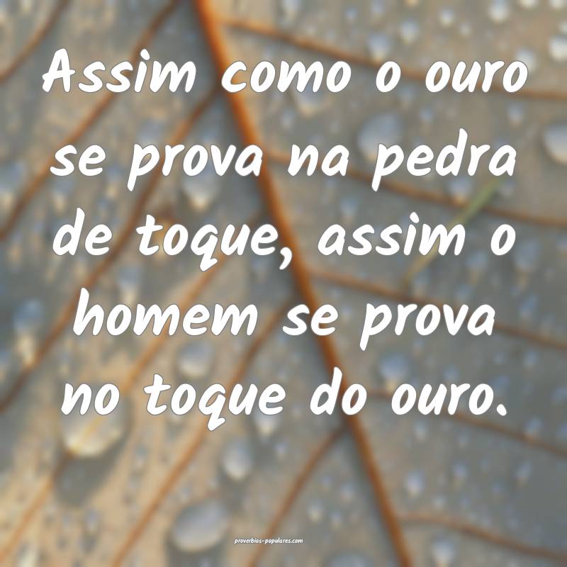 Assim como o ouro se prova na pedra de toque, assim o homem se prova n...