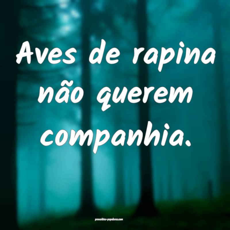 Aves de rapina não querem companhia.
...