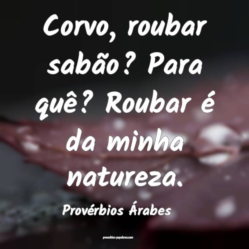 Corvo, roubar sabão? Para quê? Roubar é da minha natureza.
...