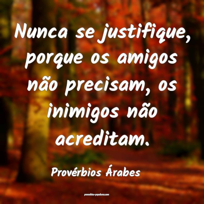Provérbios Árabes - Nunca se justifique, porque  ...