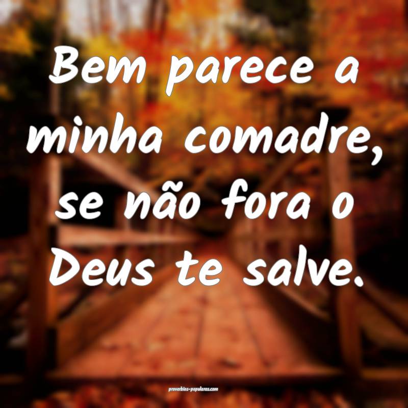 Bem parece a minha comadre, se não fora o Deus te salve.
...