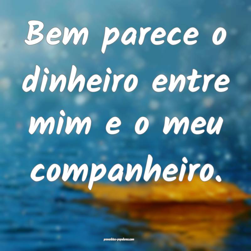 Bem parece o dinheiro entre mim e o meu companheiro.
...