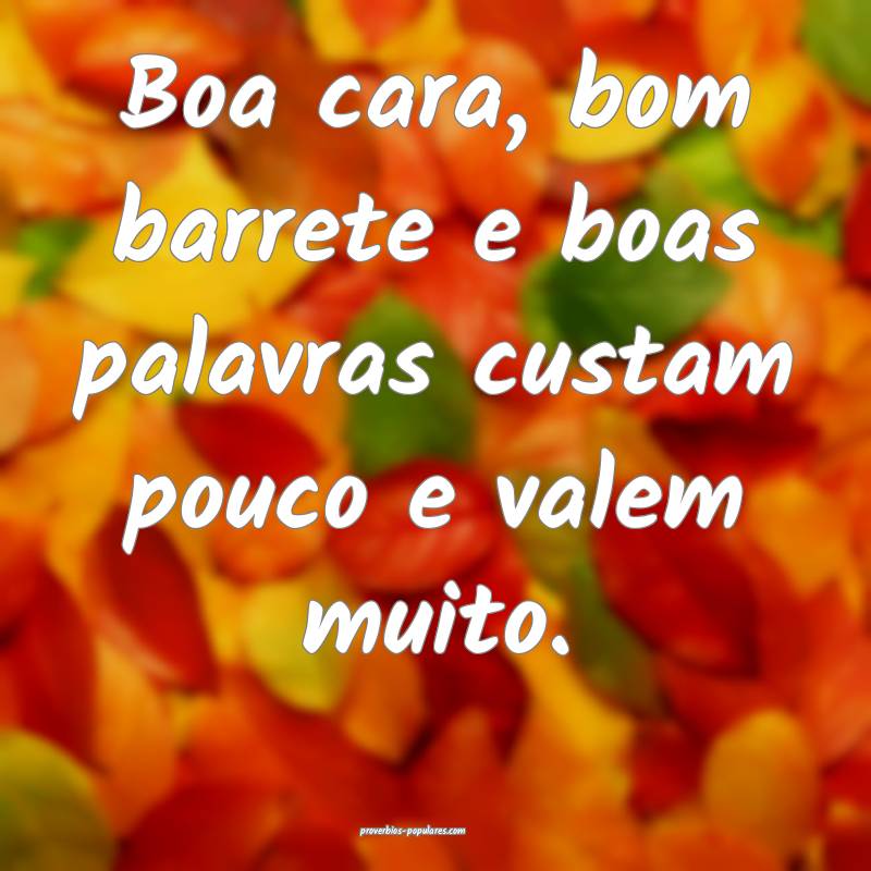Boa cara, bom barrete e boas palavras custam pouco e valem muito.
...