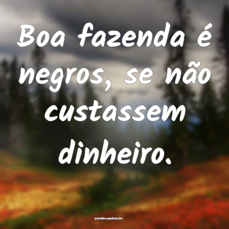 Boa fazenda é negros, se não custassem dinheiro. ...