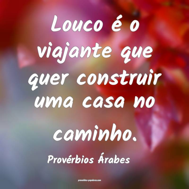 Louco é o viajante que quer construir uma casa no caminho.
...