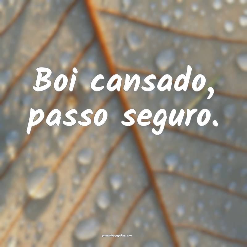 Boi cansado, passo seguro.
...