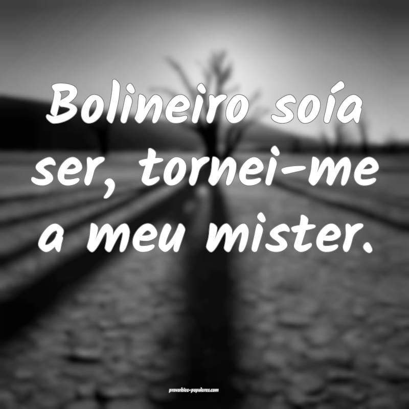 Bolineiro soía ser, tornei-me a meu mister.
...