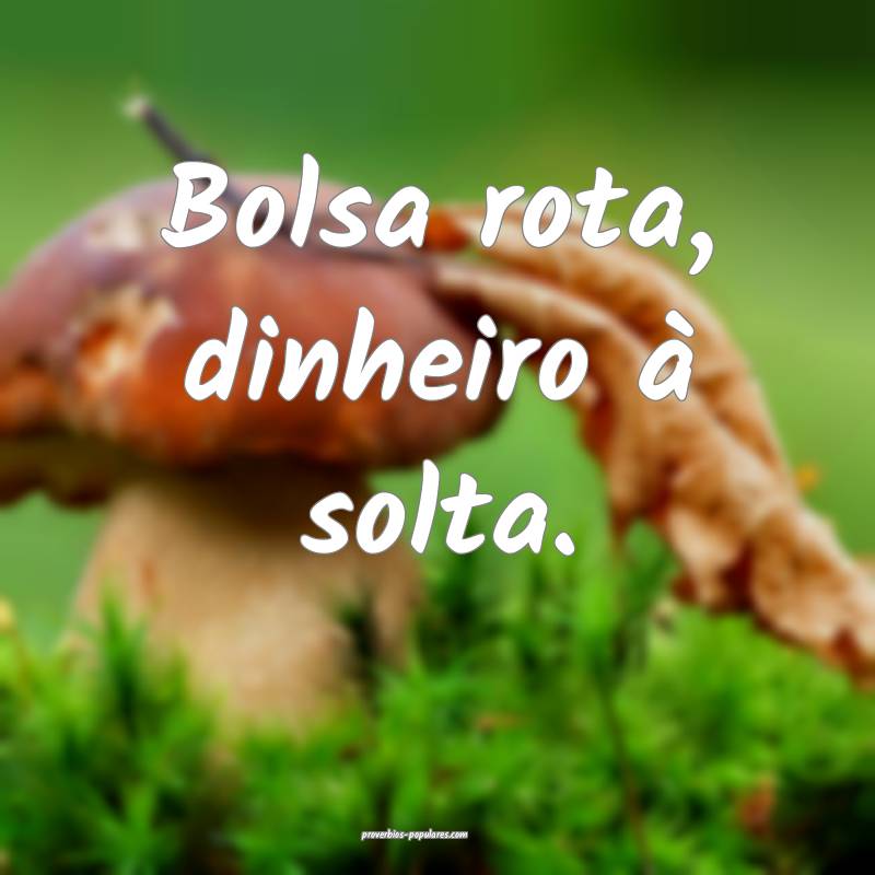 Bolsa rota, dinheiro à solta.
...