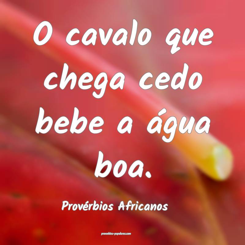 O cavalo que chega cedo bebe a água boa.
...