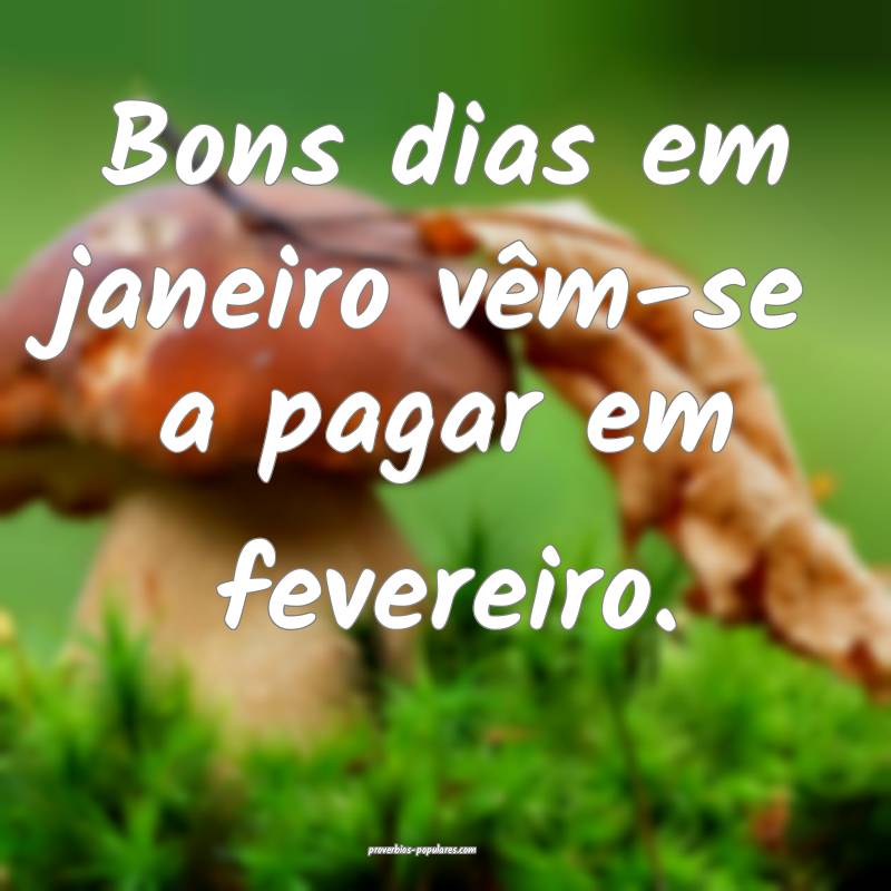 Bons dias em janeiro vêm-se a pagar em fevereiro.
...