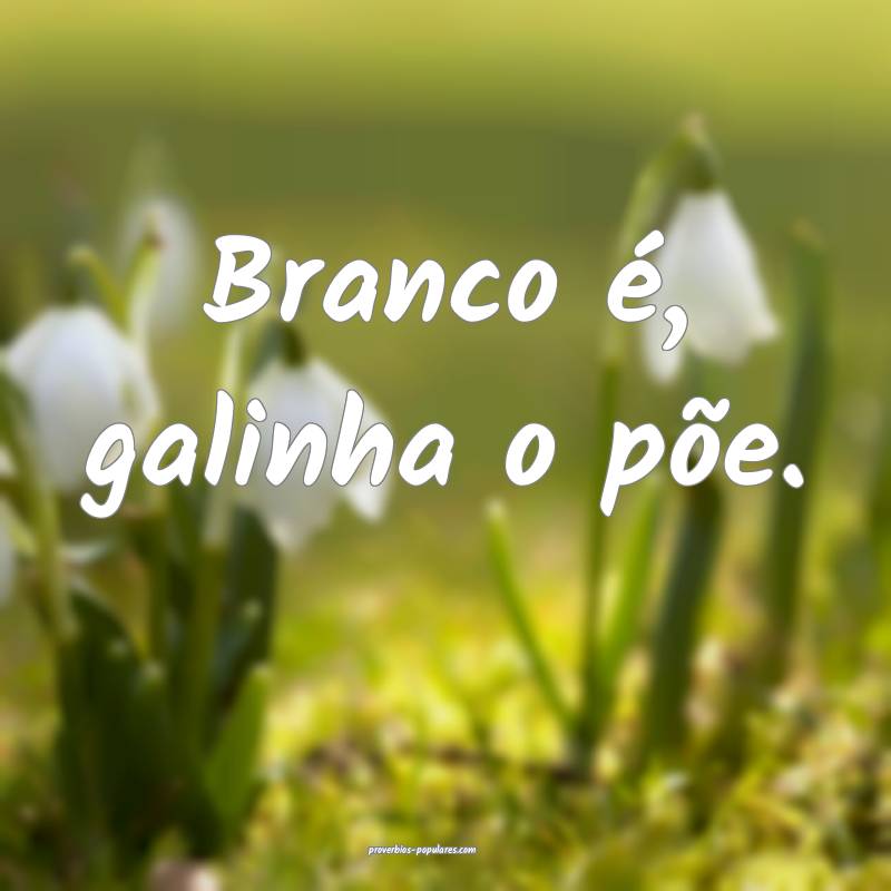 Branco é, galinha o põe.
...
