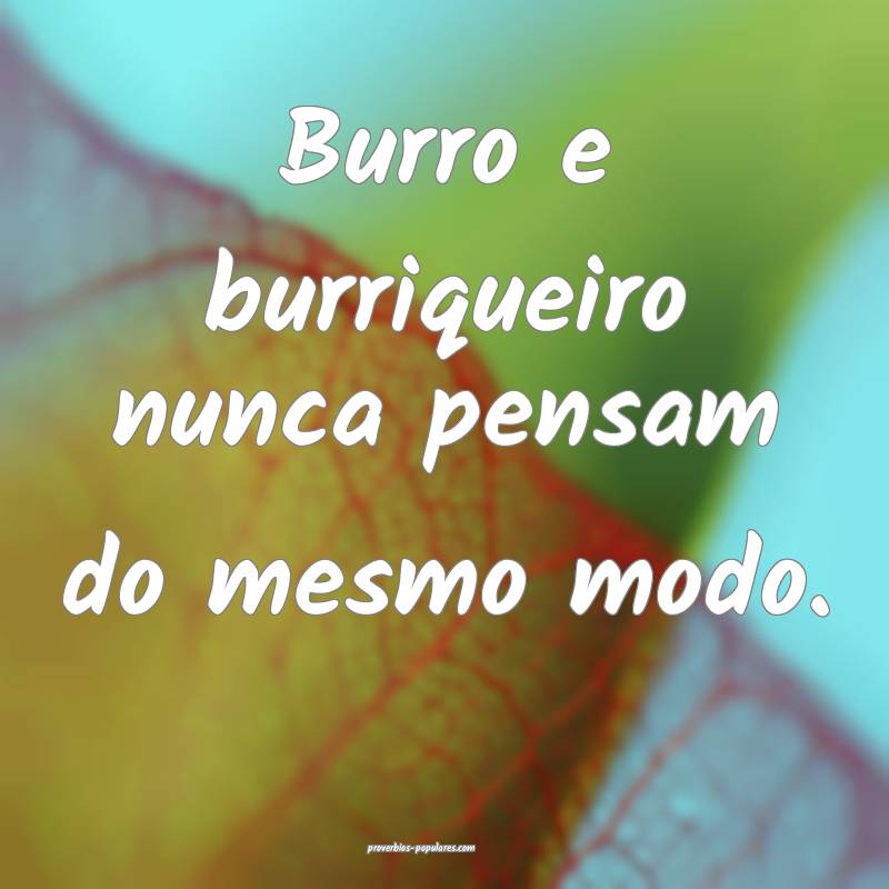 Burro e burriqueiro nunca pensam do mesmo modo.
...