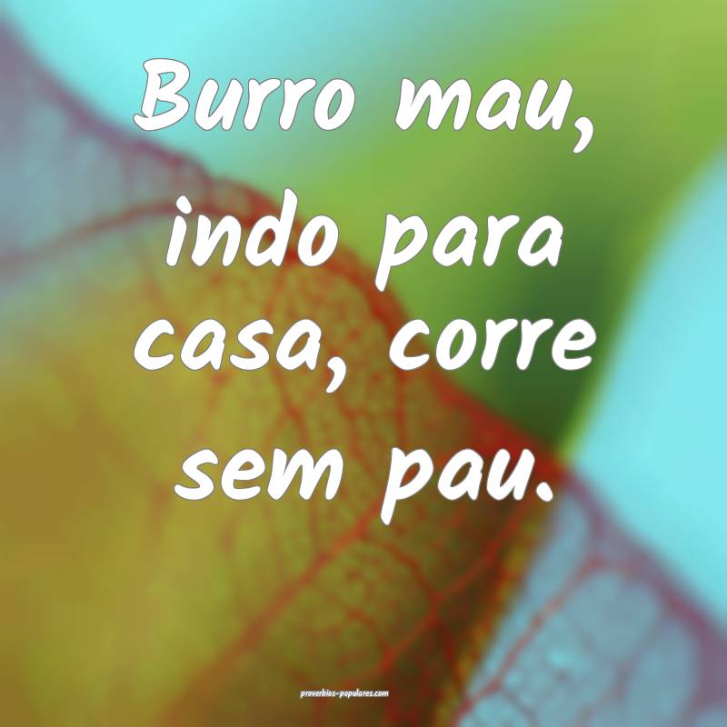 Burro mau, indo para casa, corre sem pau.
...