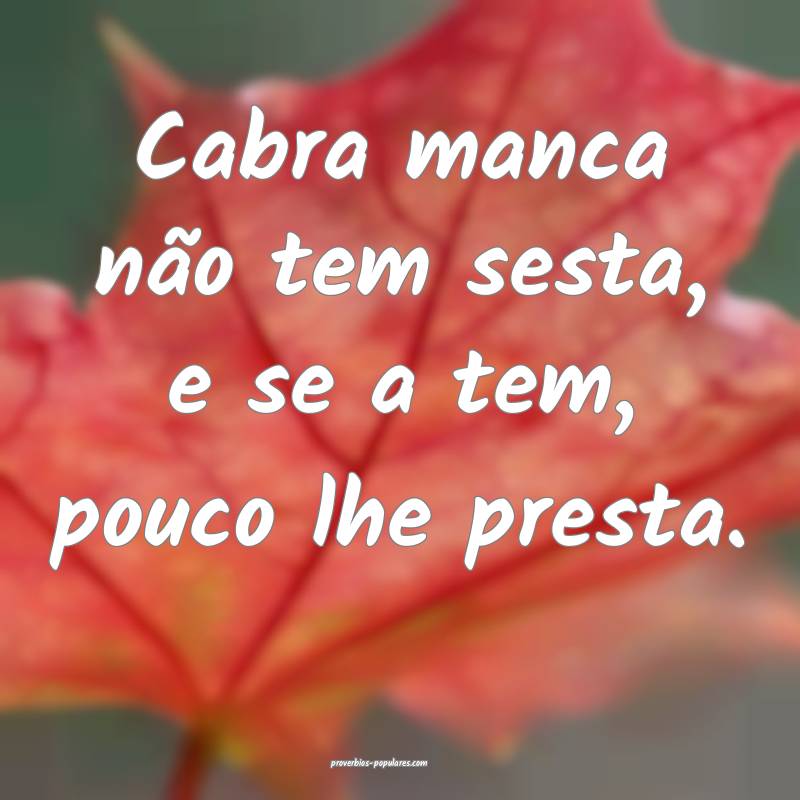 Cabra manca não tem sesta, e se a tem, pouco lhe presta.
...