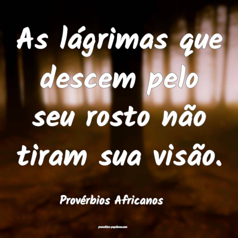 As lágrimas que descem pelo seu rosto não tiram sua visão.
...