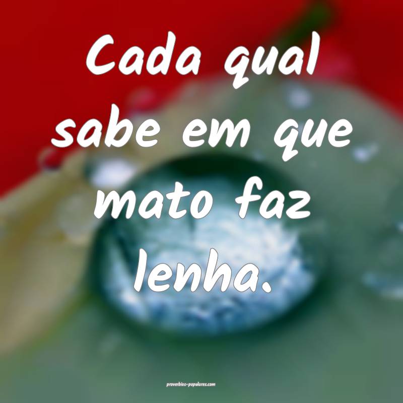 Cada qual sabe em que mato faz lenha.
...