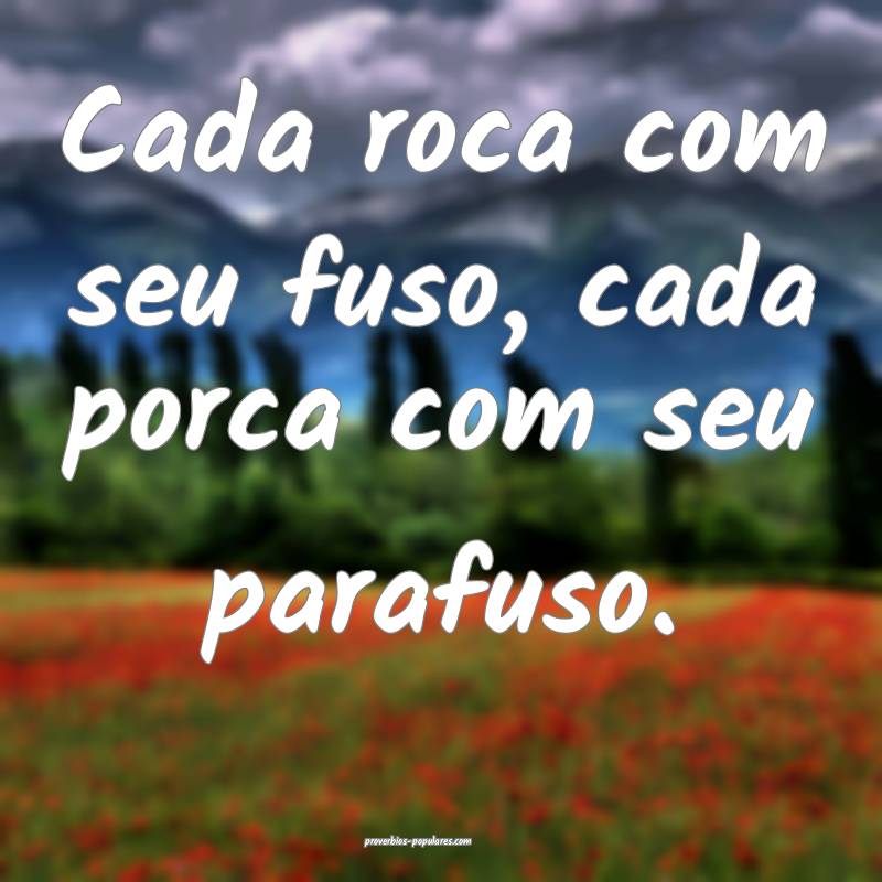 Cada roca com seu fuso, cada porca com seu parafuso.
...