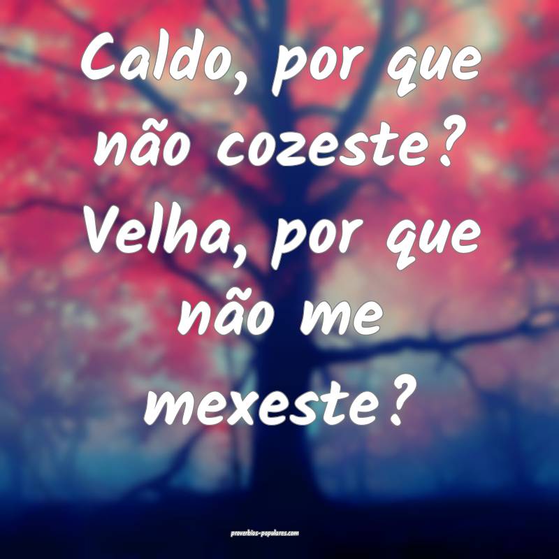 Caldo, por que não cozeste? Velha, por que não me mexeste?
...