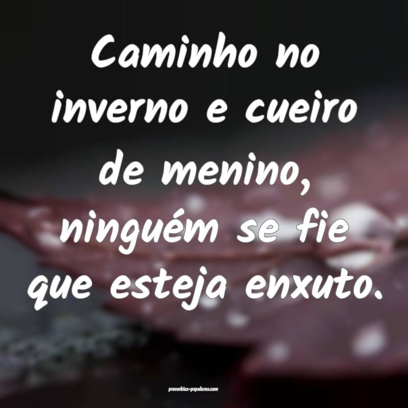 Caminho no inverno e cueiro de menino, ninguém se ...