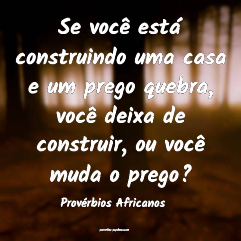 Se você está construindo uma casa e um prego quebra, você deixa de ...