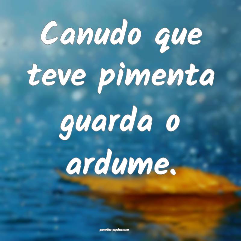 Canudo que teve pimenta guarda o ardume.
 ...