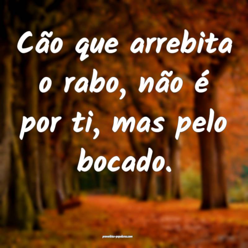 Cão que arrebita o rabo, não é por ti, mas pelo bocado.
...